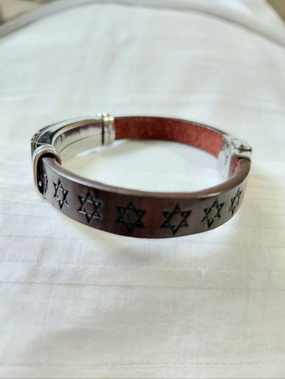 Silver Amen Judaica Leather Bracelet